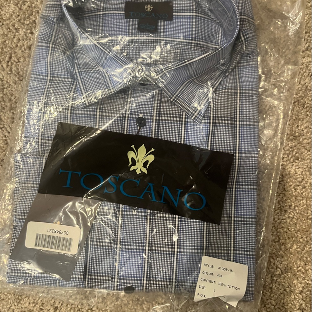 Toscano BRAND NEW blue/black button down
